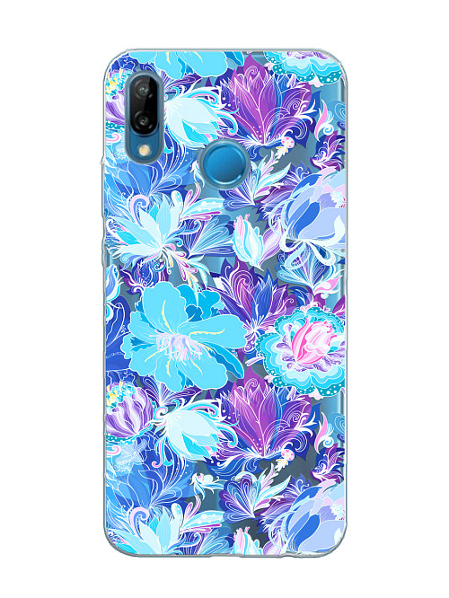 Силиконовый чехол для Huawei P20 Lite Голубые цветы