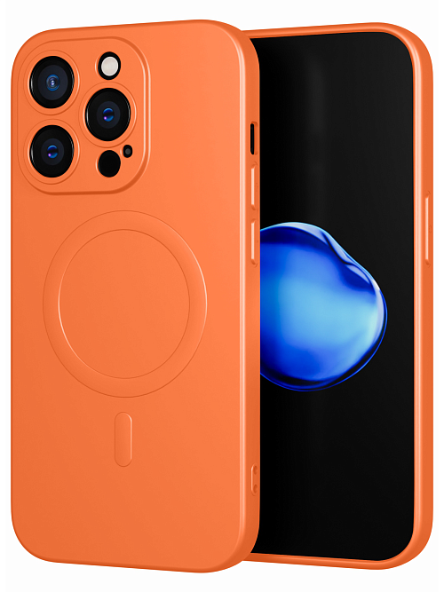 Силиконовый чехол с микрофиброй и MagSafe для Apple iPhone 14 Pro Оранжевый