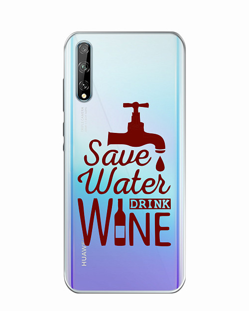 Силиконовый чехол для Huawei Y8p Береги воду, пей вино
