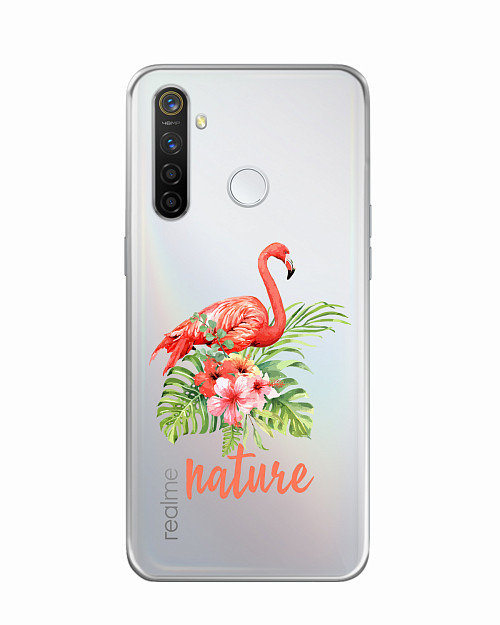 Силиконовый чехол для Realme C3 Розовый фламинго