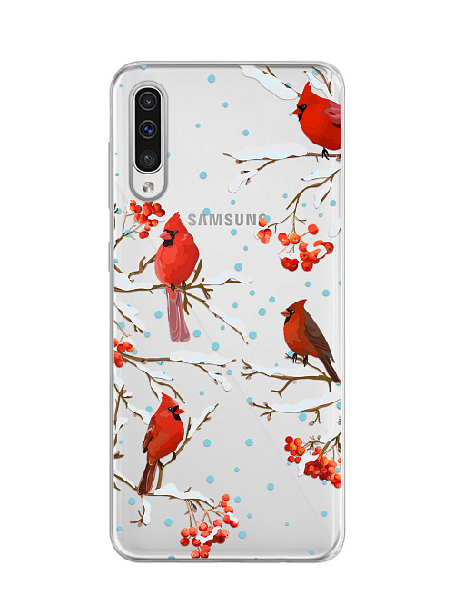 Силиконовый чехол для Samsung Galaxy A30S "Рябина, снегири, зима"