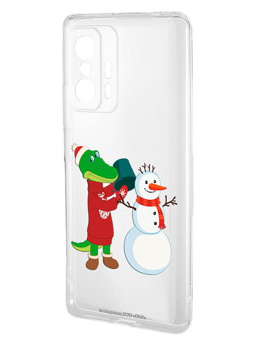 Силиконовый чехол для Xiaomi 11T "Чебурашка: Крокодил Гена и снеговик"