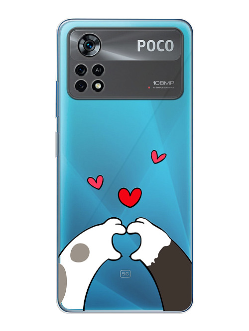 Силиконовый чехол для Poco X4 Pro (5G) Лапки с сердцем