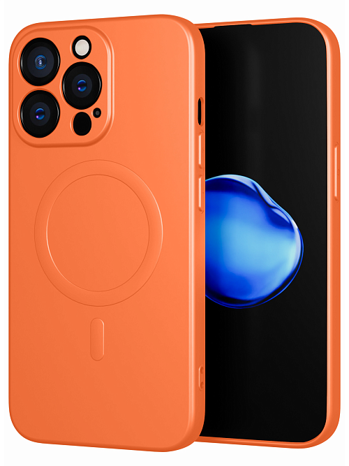 Силиконовый чехол с микрофиброй и MagSafe для Apple iPhone 13 Pro Оранжевый