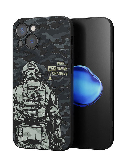 Силиконовый чехол для Apple iPhone 15 Plus "War never changes"