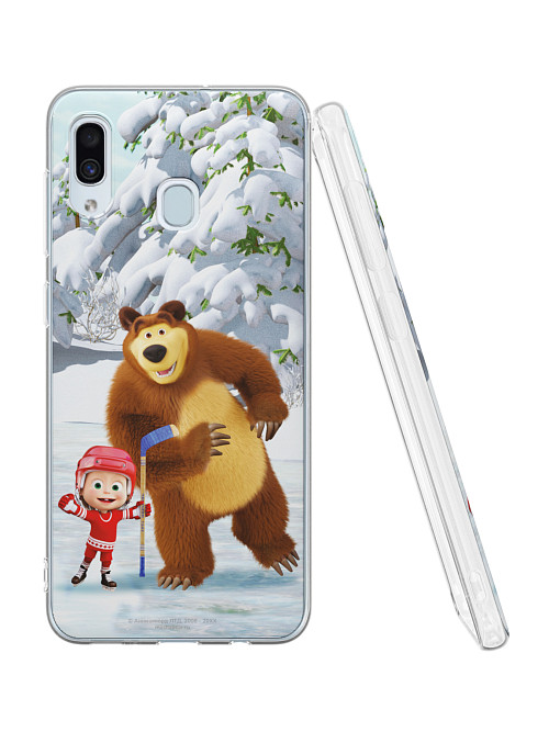 Силиконовый чехол для Samsung Galaxy A30 "Маша и медведь: Хоккей"