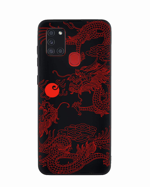 Силиконовый чехол для Samsung Galaxy A21s "Красный японский дракон"