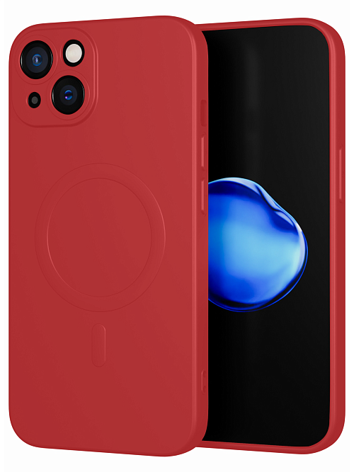 Силиконовый чехол с микрофиброй и MagSafe для Apple iPhone 14 Красный