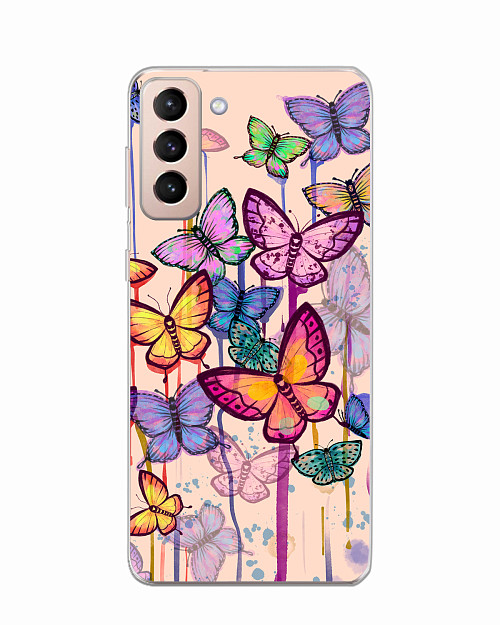 Силиконовый чехол для Samsung Galaxy S21 (5G) "Бабочки акварель"
