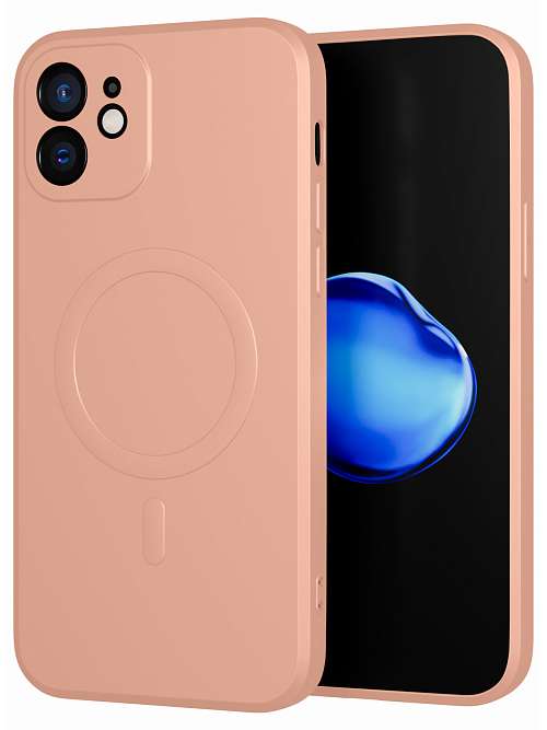 Силиконовый чехол с микрофиброй и MagSafe для Apple iPhone 12 Розовый