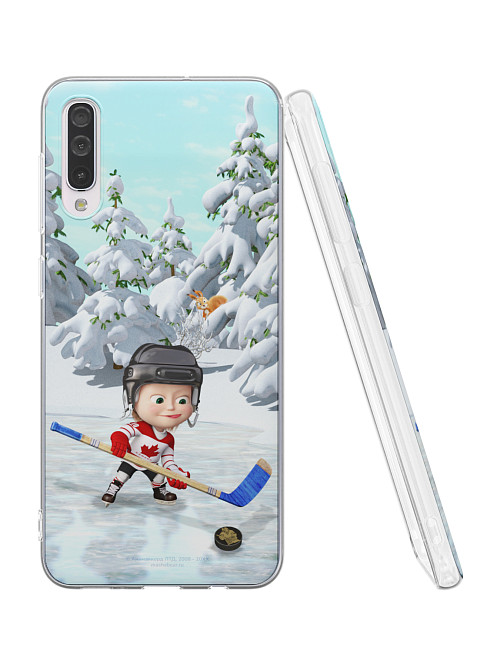 Силиконовый чехол для Samsung Galaxy A30s "Маша и медведь: Маша Хоккеист"