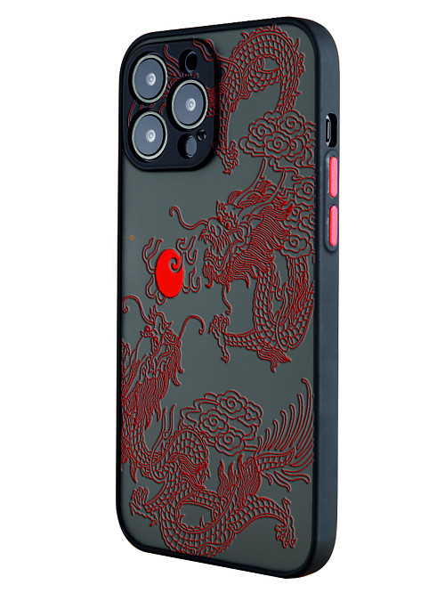 Противоударный чехол для Apple iPhone 13 Pro "Красный японский дракон"