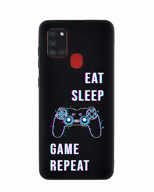 Силиконовый чехол для Samsung Galaxy A21s "Eat Sleep Game repeat"