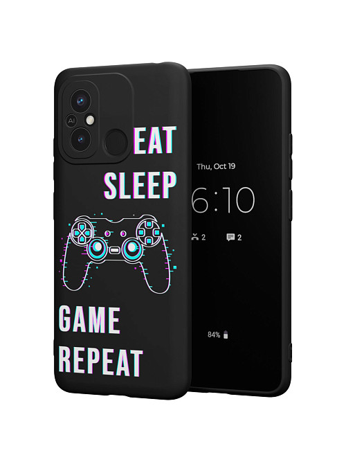 Силиконовый чехол для Poco C55 "Eat Sleep Game repeat"