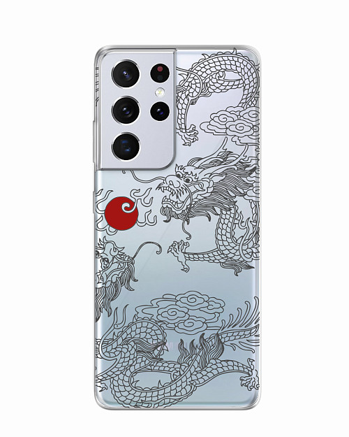 Силиконовый чехол для Samsung Galaxy S21 Ultra "Японский дракон"