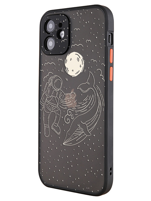 Противоударный чехол для Apple iPhone 12 "Космонавт и кит"