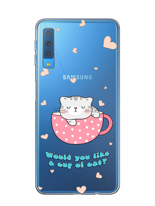 Силиконовый чехол для Samsung A7 2018 (A750) Кот в кружке