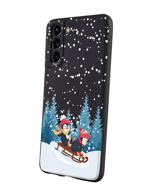 Силиконовый чехол для Samsung Galaxy S21 (5G) "Пингвины на санках"
