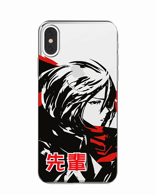 Силиконовый чехол для Apple iPhone X "Атака титанов - Mikasa Ackerman"