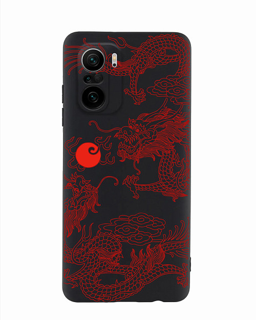 Силиконовый чехол для Poco F3 Красный японский дракон