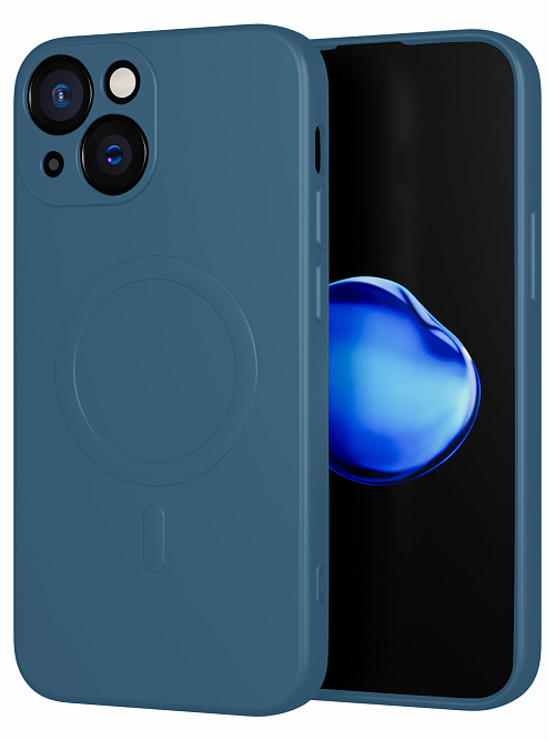 Силиконовый чехол с микрофиброй и MagSafe для Apple iPhone 13 mini Синий