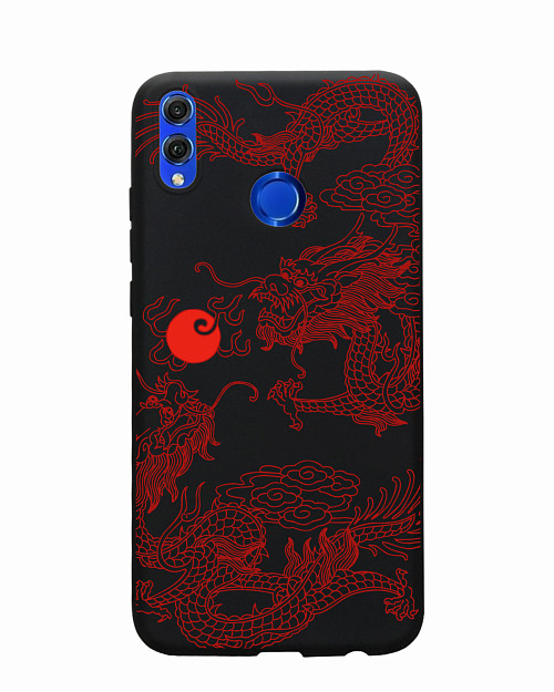 Силиконовый чехол для Honor 8X (2018) Красный японский дракон