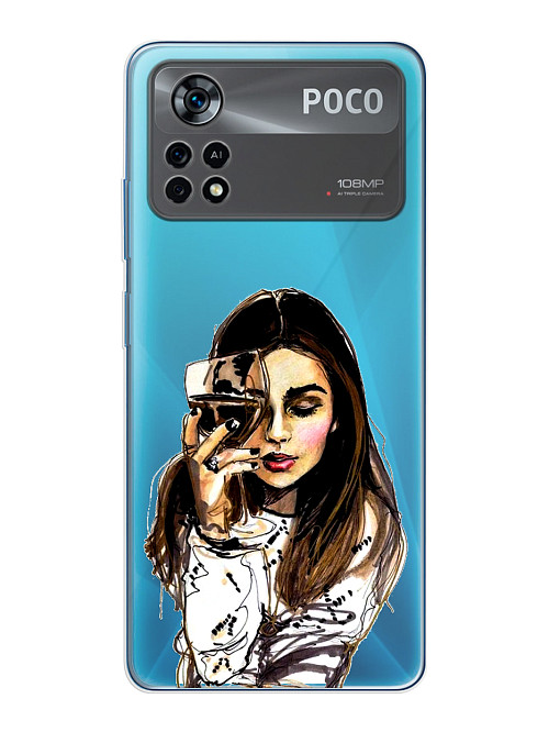 Силиконовый чехол для Poco X4 Pro (5G) Девушка с вином