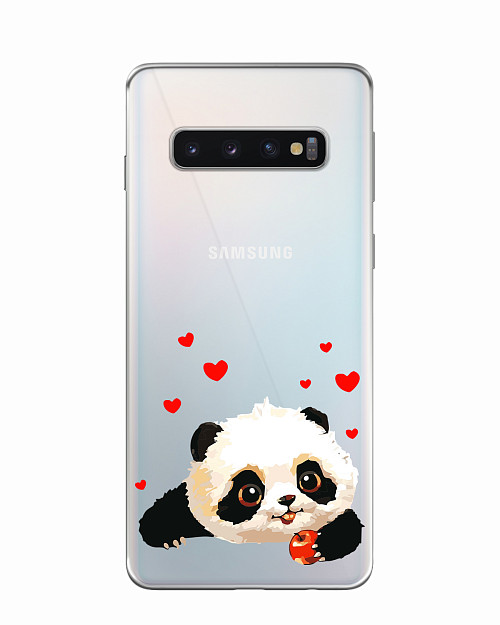 Силиконовый чехол для Samsung Galaxy S10 Панда с яблоком