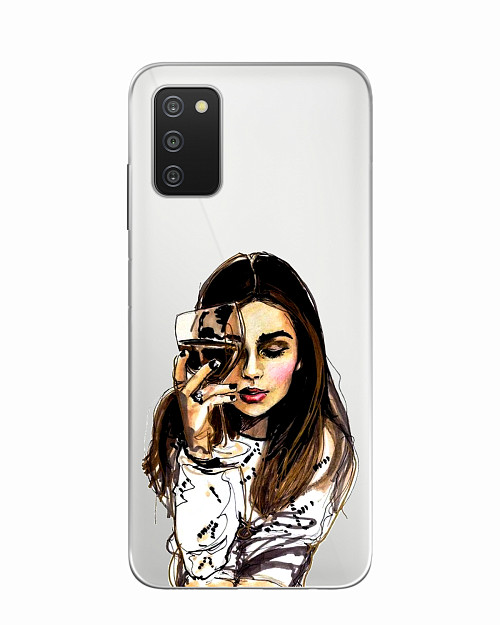 Силиконовый чехол для Samsung Galaxy A03S Девушка с вином