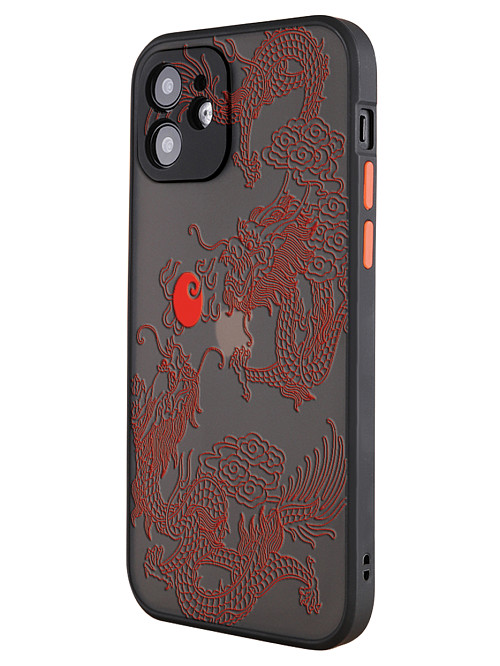 Противоударный чехол для Apple iPhone 12 "Красный японский дракон"