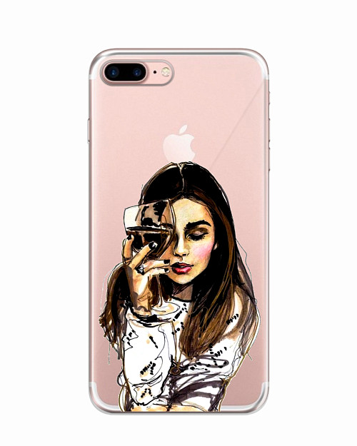 Силиконовый чехол для Apple iPhone 7 Plus "Девушка с вином"