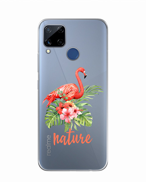 Силиконовый чехол для Realme C15 Розовый фламинго