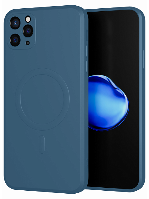 Силиконовый чехол с микрофиброй и MagSafe для Apple iPhone 11 Pro Синий