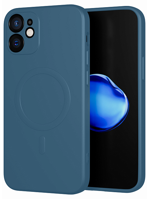 Силиконовый чехол с микрофиброй и MagSafe для Apple iPhone 12 mini Синий