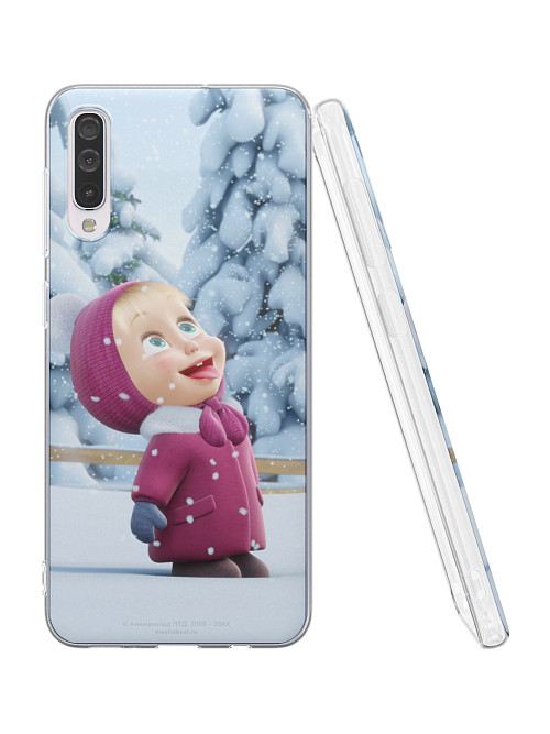 Силиконовый чехол для Samsung Galaxy A30s "Маша и медведь: Маша и снежинки"