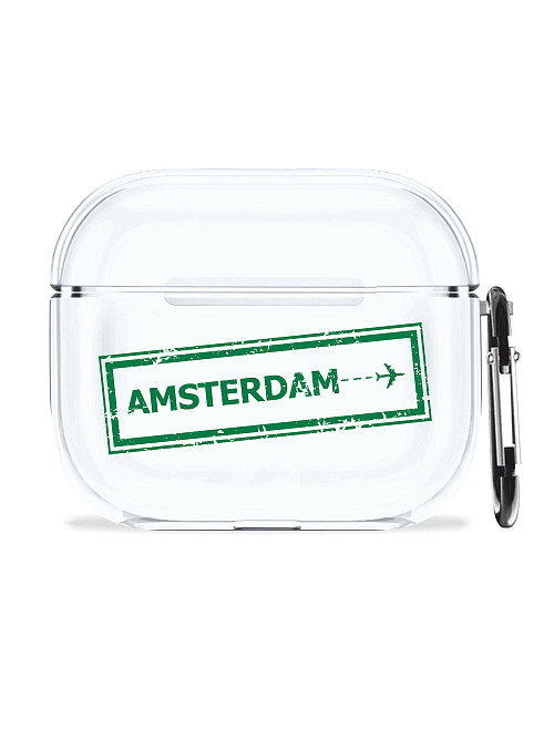 Силиконовый чехол для наушников глянцевый для AirPods 3 "Билет в Амстердам"