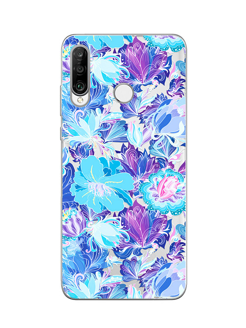 Силиконовый чехол для Huawei P30 Lite Голубые цветы