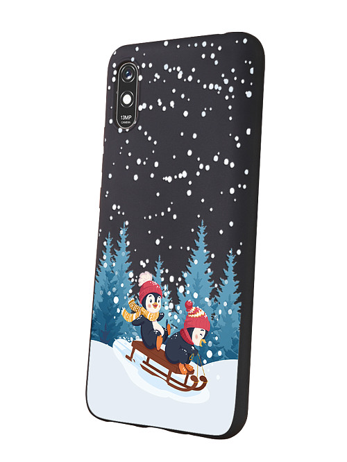 Силиконовый чехол для Xiaomi Redmi 9A Пингвины на санках