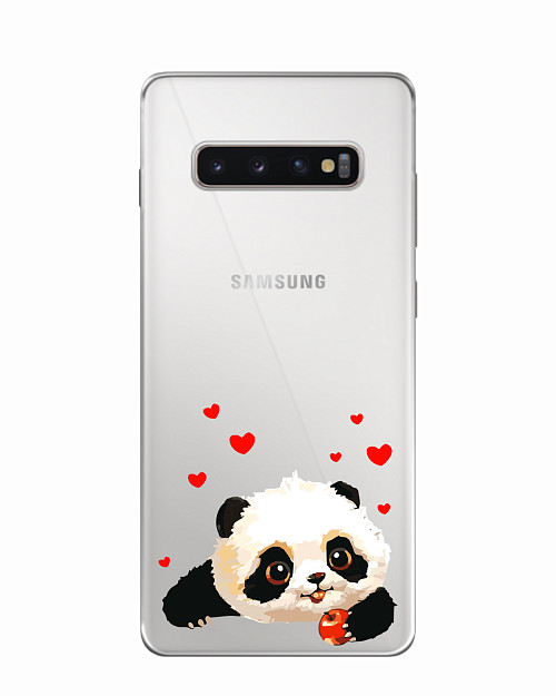 Силиконовый чехол для Samsung Galaxy S10 Plus Панда с яблоком