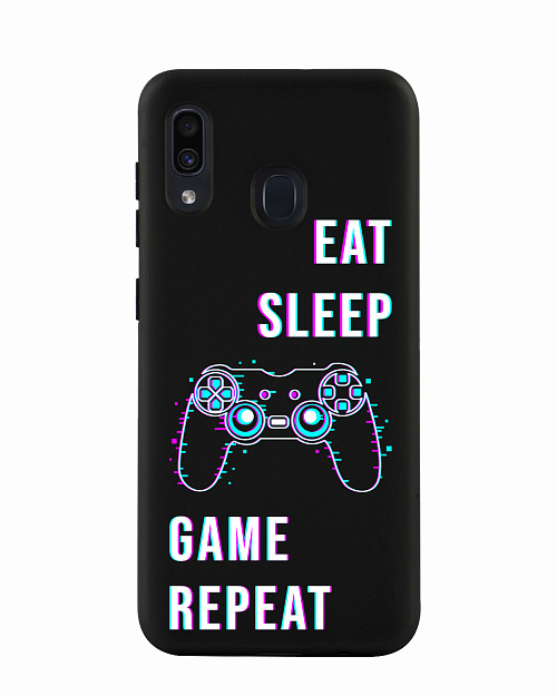 Силиконовый чехол для Samsung Galaxy A20 Eat Sleep Game repeat