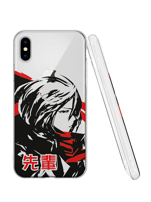 Силиконовый чехол для Apple iPhone X "Атака титанов - Mikasa Ackerman"