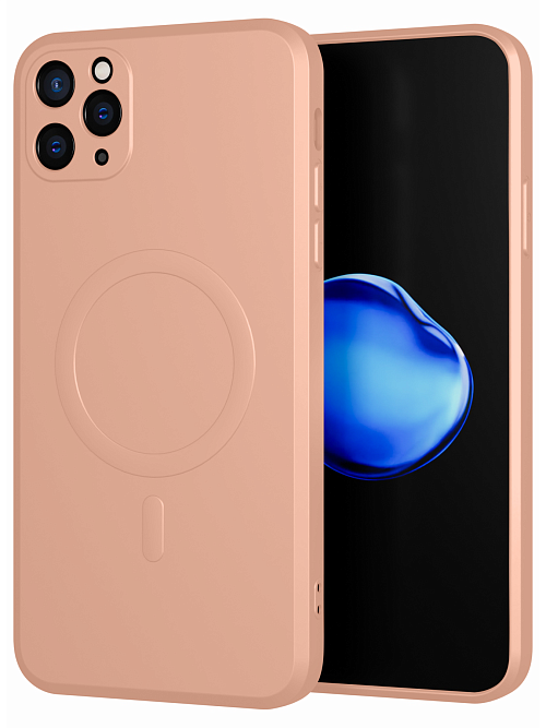 Силиконовый чехол с микрофиброй и MagSafe для Apple iPhone 11 Pro Max Розовый