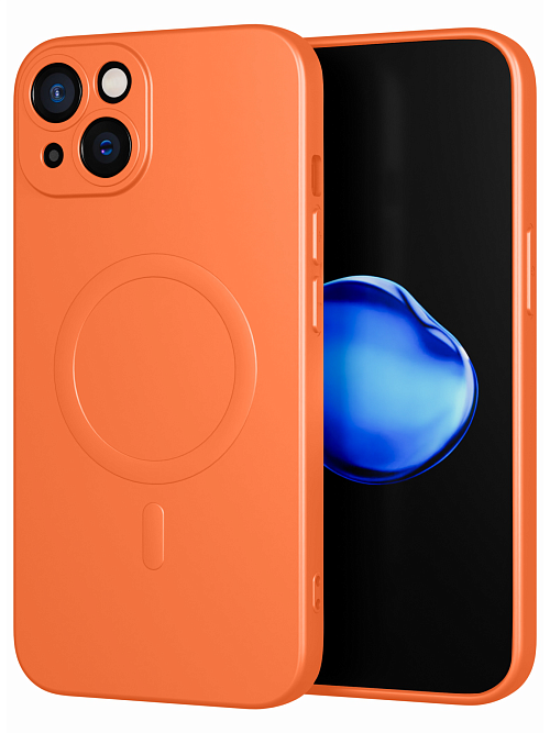 Силиконовый чехол с микрофиброй и MagSafe для Apple iPhone 14 Оранжевый