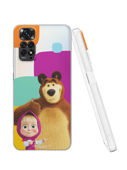 Силиконовый чехол для Xiaomi Redmi Note 11S (4G) "Маша и медведь: Разноцветные узоры"