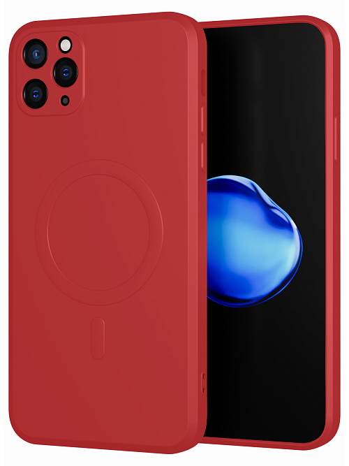 Силиконовый чехол с микрофиброй и MagSafe для Apple iPhone 11 Pro Max Красный