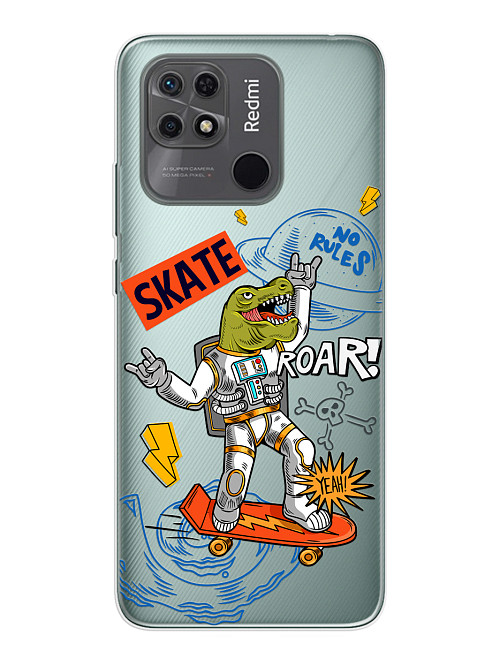 Силиконовый чехол для Xiaomi Redmi 10C/POCO C40 Динозавр на скейте