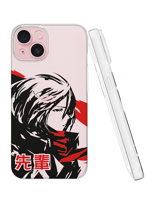 Силиконовый чехол для Apple iPhone 15 "Атака титанов - Mikasa Ackerman"