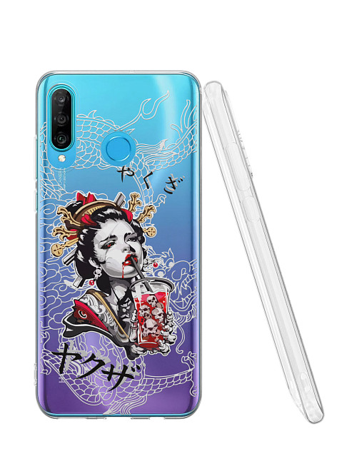 Силиконовый чехол для Huawei P30 Lite "Geisha Bloody"