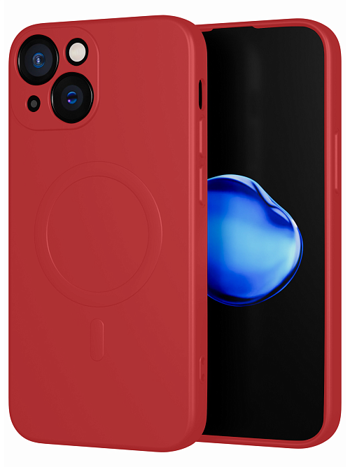 Силиконовый чехол с микрофиброй и MagSafe для Apple iPhone 13 mini Красный