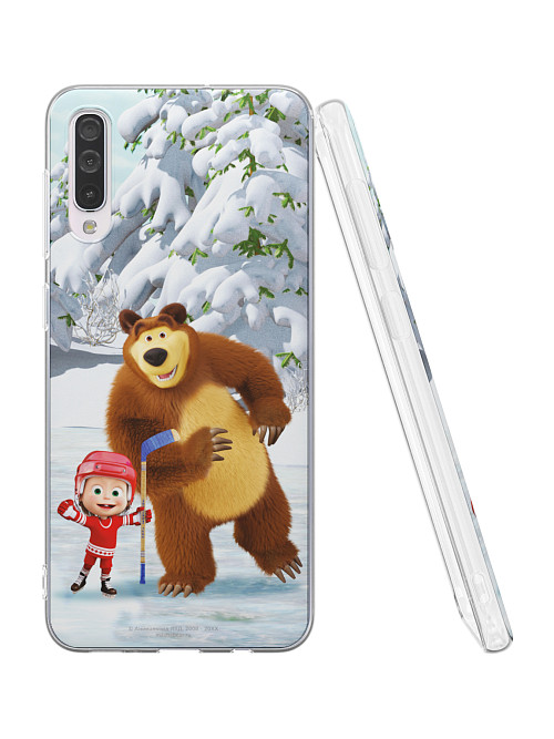 Силиконовый чехол для Samsung Galaxy A30s "Маша и медведь: Хоккей"